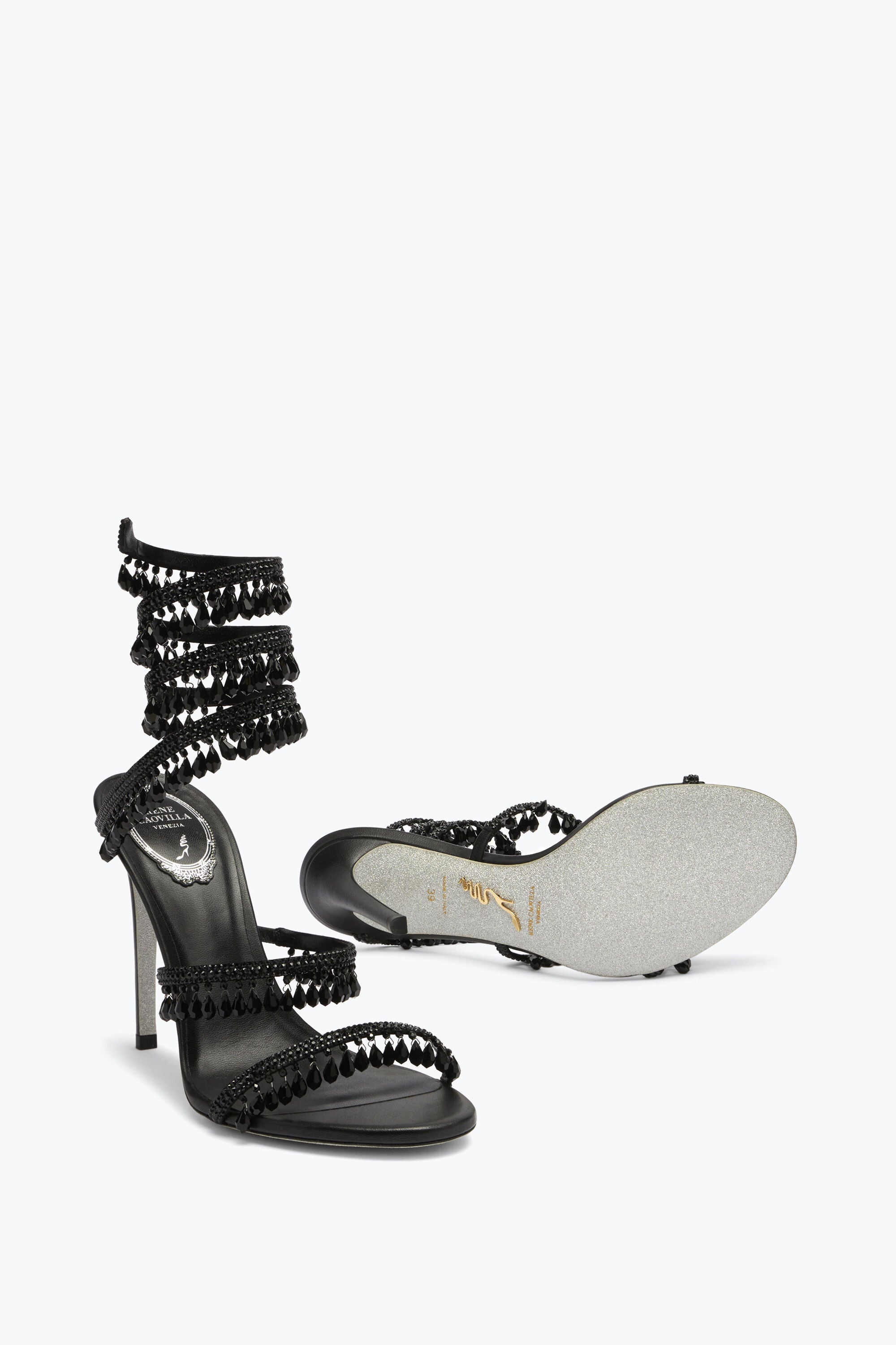 René Caovilla Chandelier Black Sandal 105 mm
