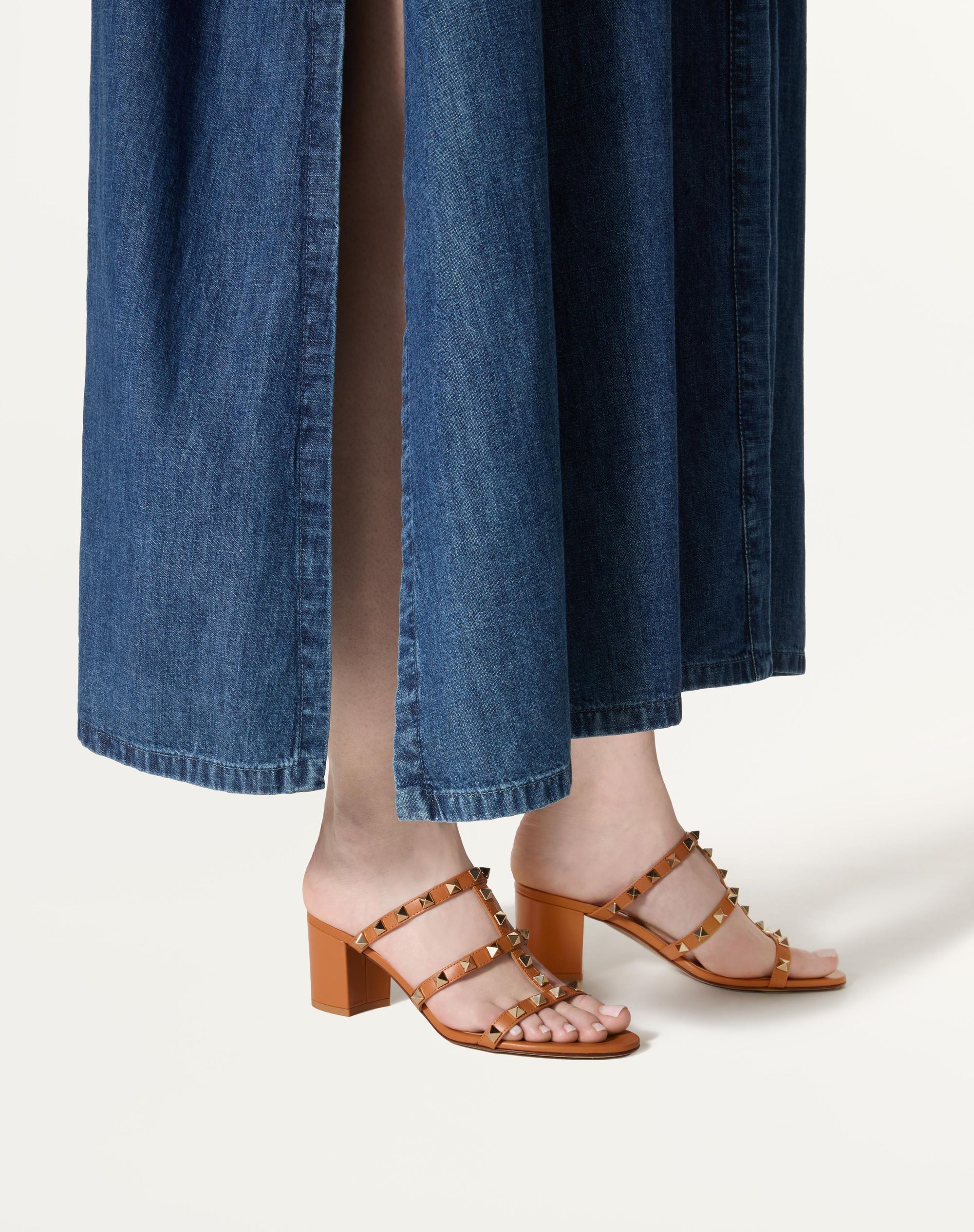 Valentino Rockstud Calfskin Leather Slide Sandal 60 mm Almond