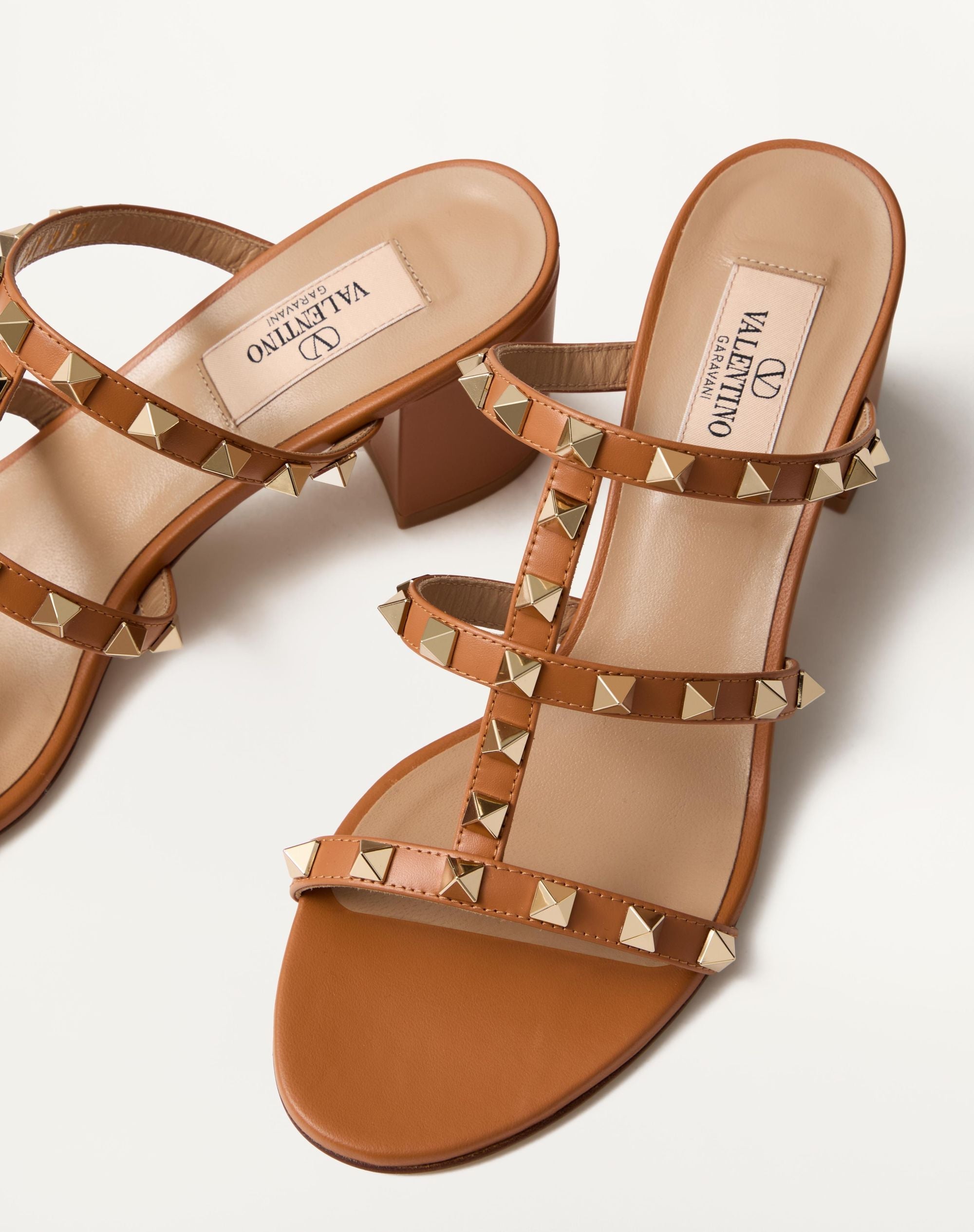Valentino Rockstud Calfskin Leather Slide Sandal 60 mm Almond