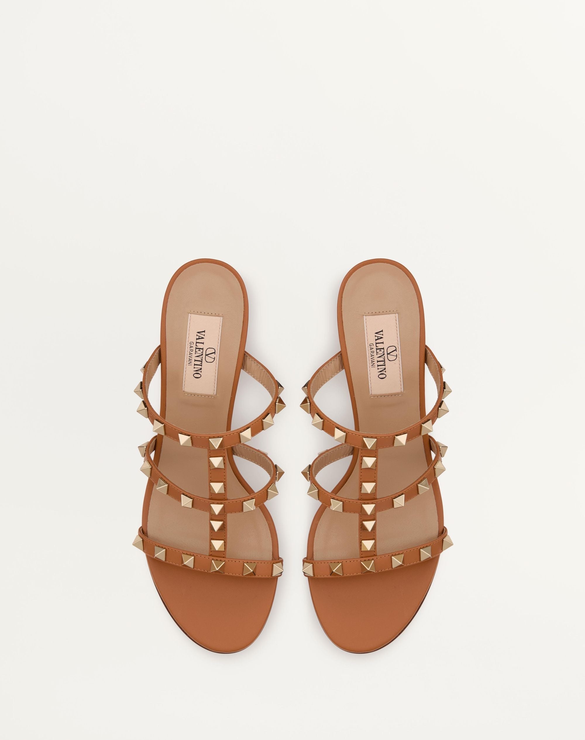 Valentino Rockstud Calfskin Leather Slide Sandal 60 mm Almond