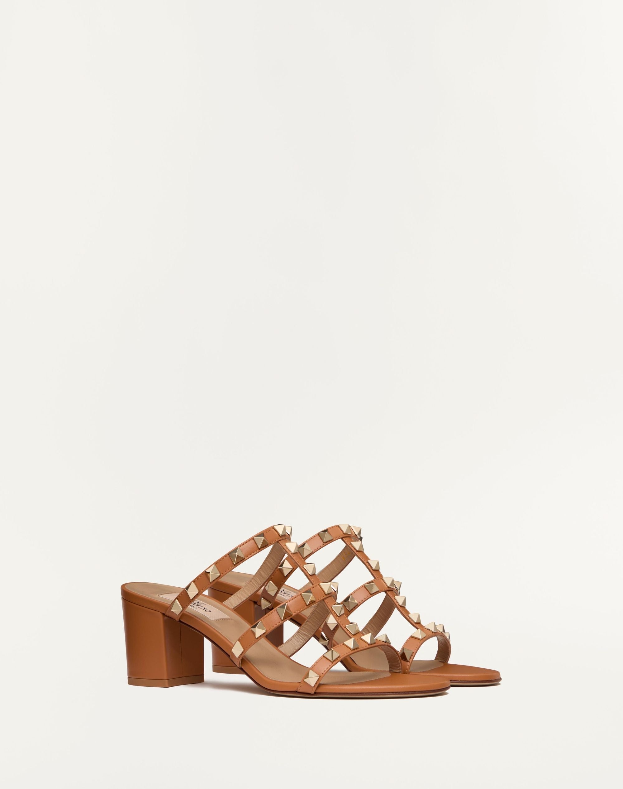 Valentino Rockstud Calfskin Leather Slide Sandal 60 mm Almond