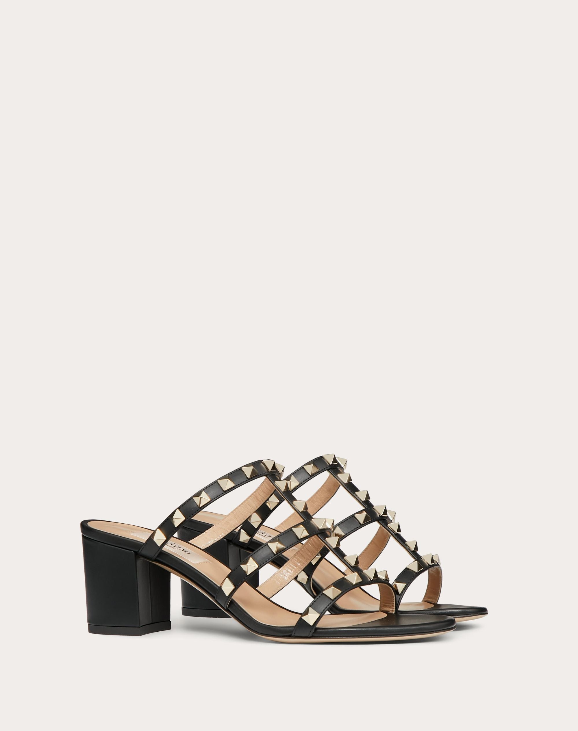 Valentino Rockstud Calfskin Leather Slide Sandal 60 mm Black