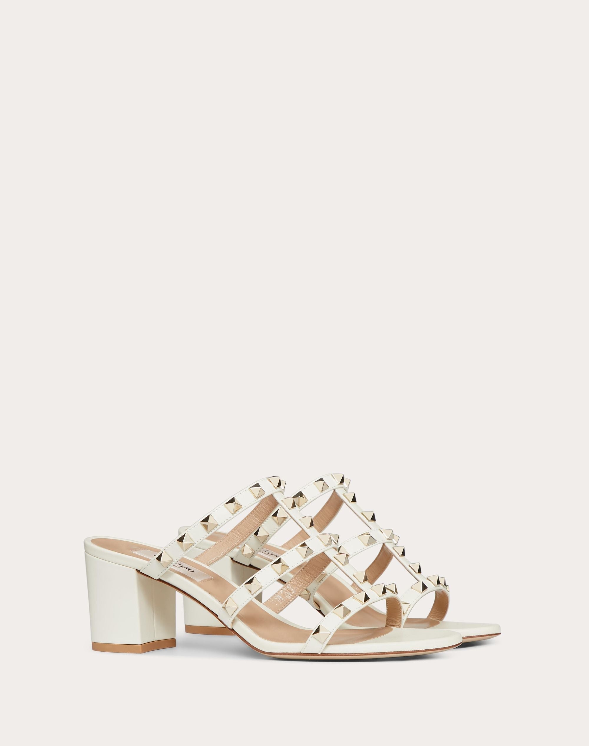 Valentino Rockstud Calfskin Leather Slide Sandal 60 mm Light Ivory