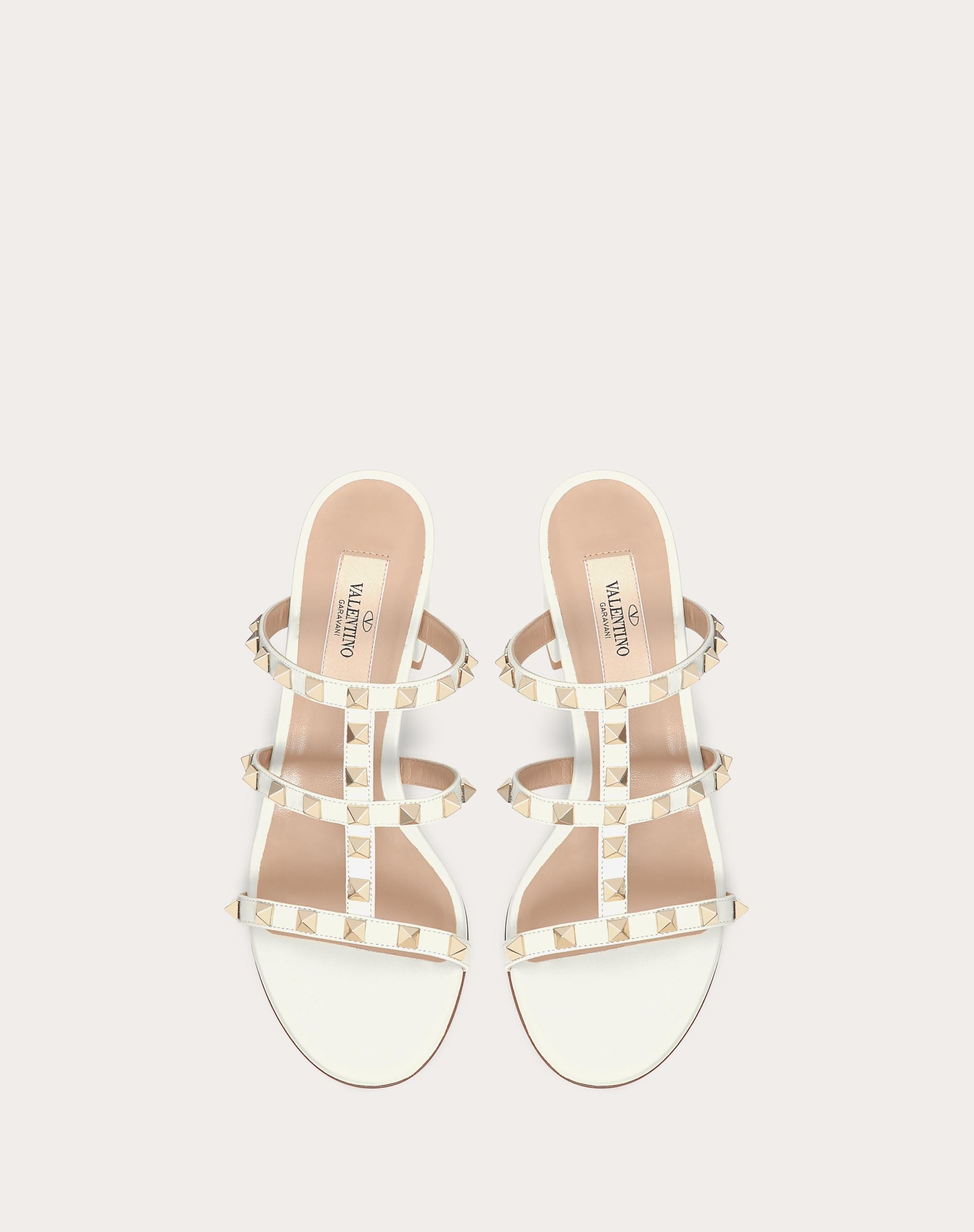 Valentino Rockstud Calfskin Leather Slide Sandal 60 mm Light Ivory