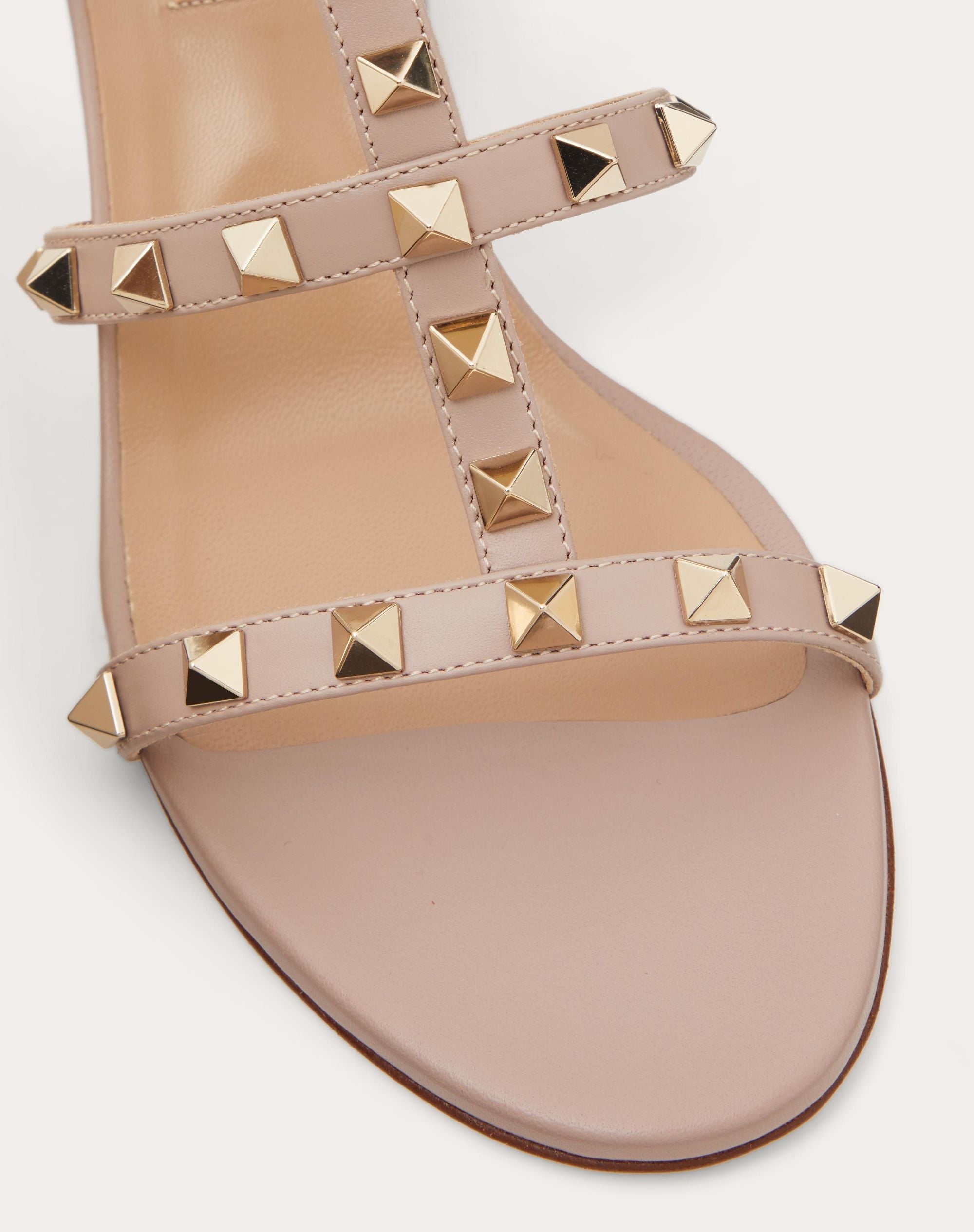 Valentino Rockstud Calfskin Leather Slide Sandal 60 mm Poudre