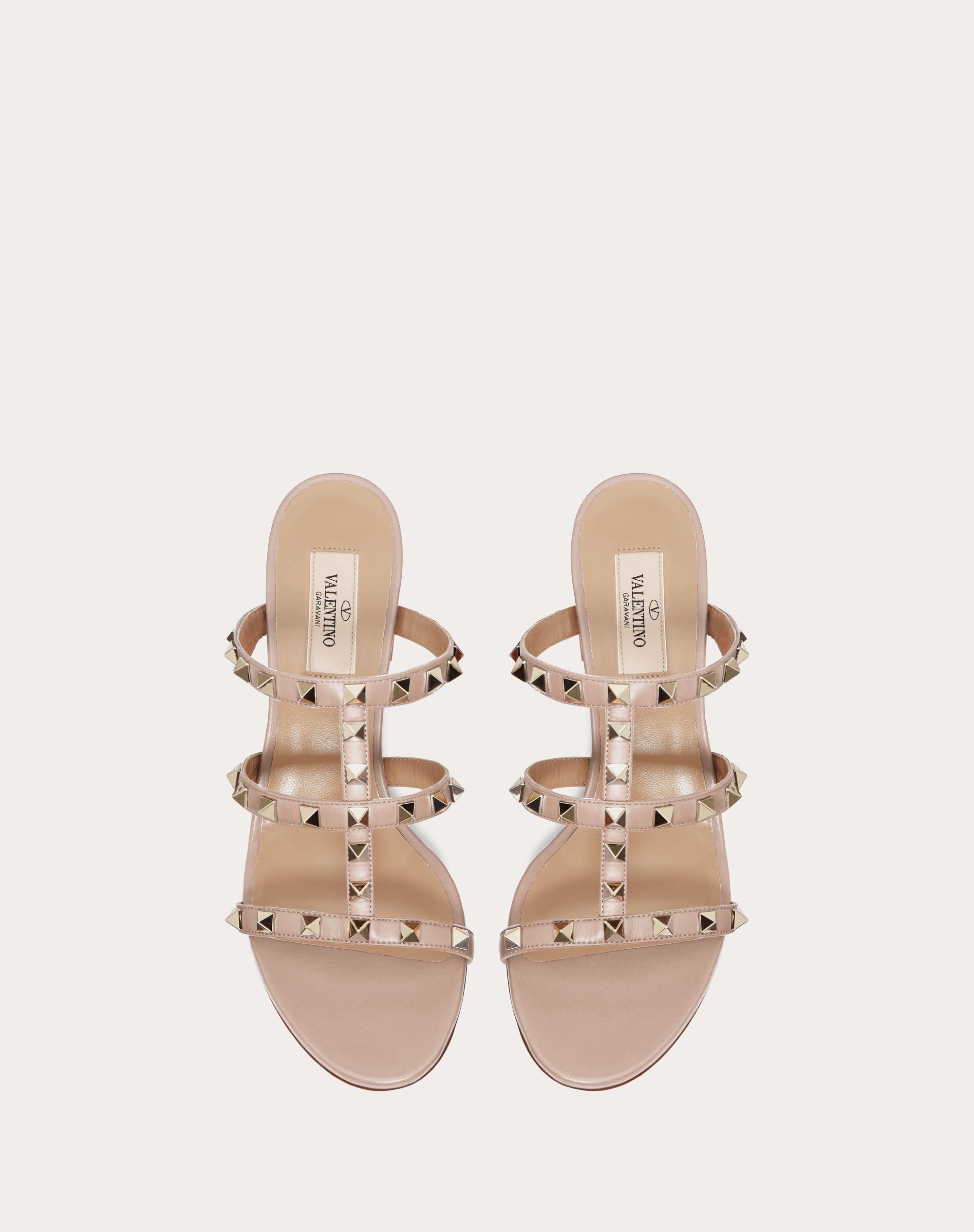 Valentino Rockstud Calfskin Leather Slide Sandal 60 mm Poudre