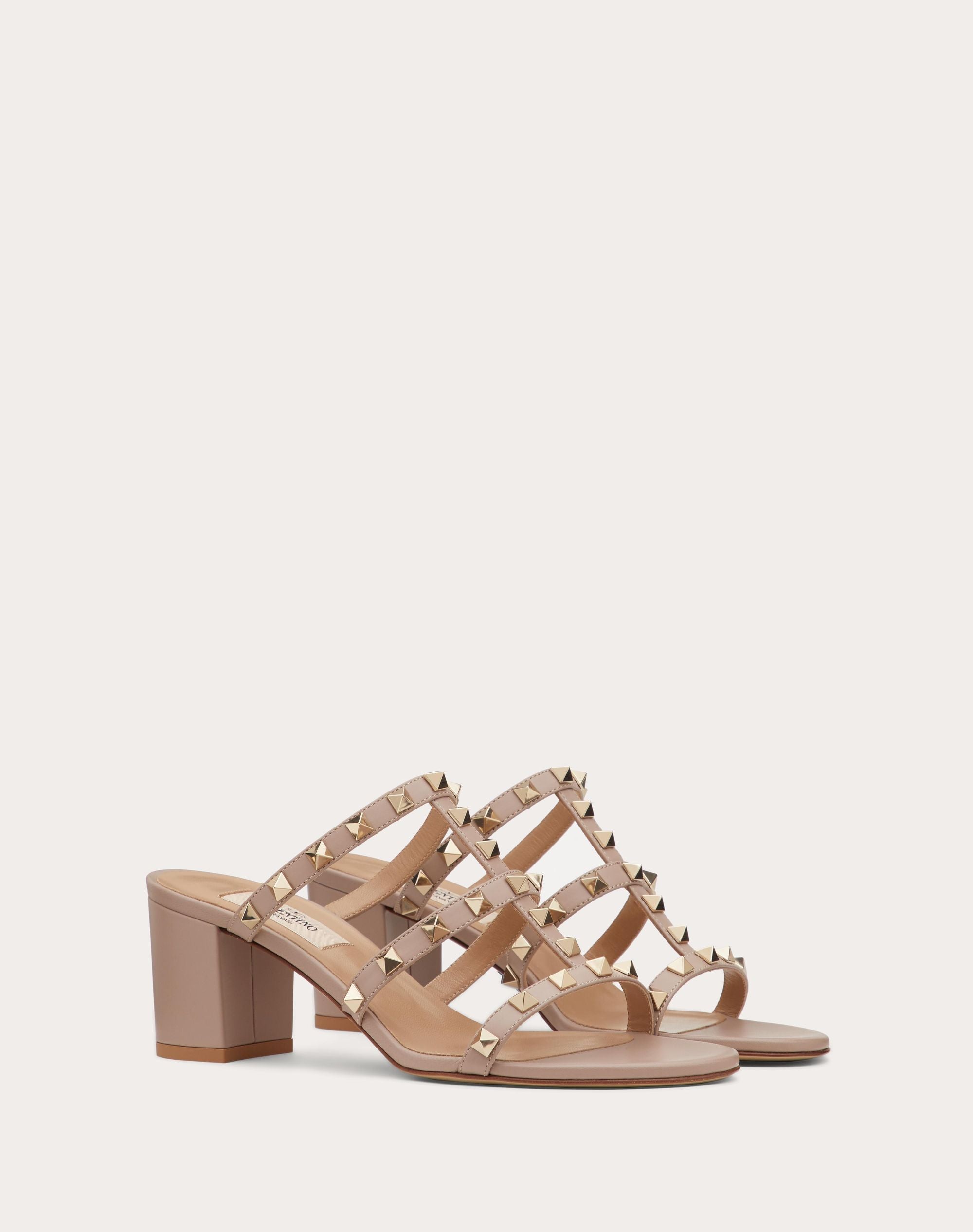 Valentino Rockstud Calfskin Leather Slide Sandal 60 mm Poudre