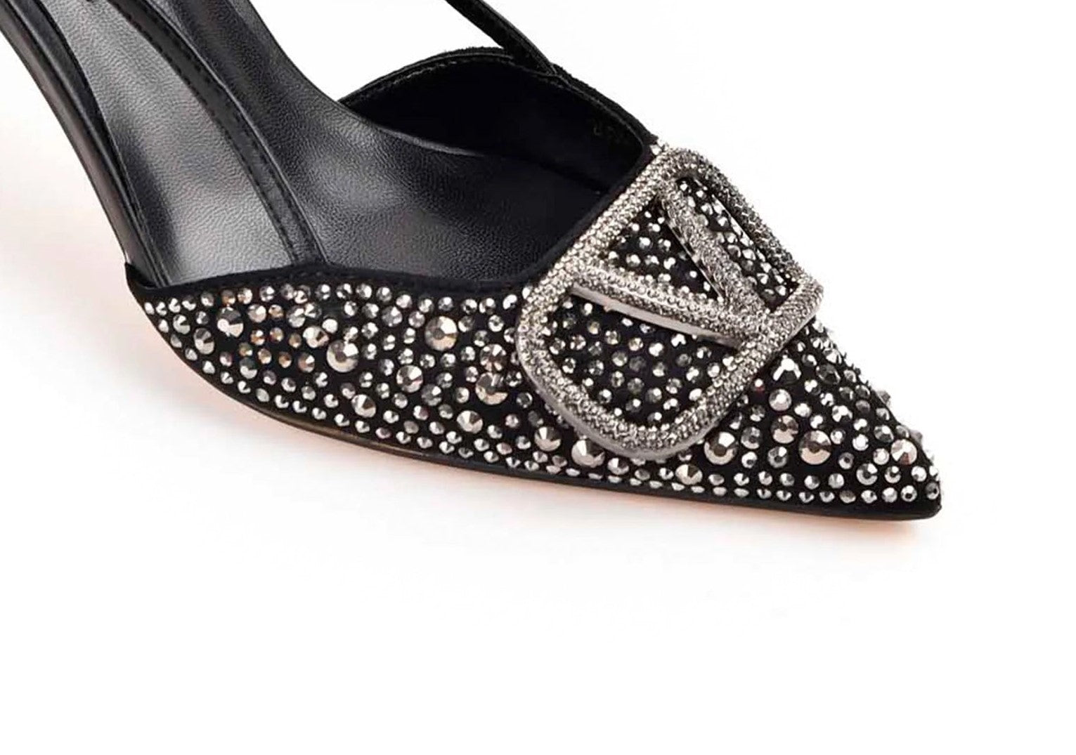 Valentino Garavani V Logo Black Crystal Embellished Heel