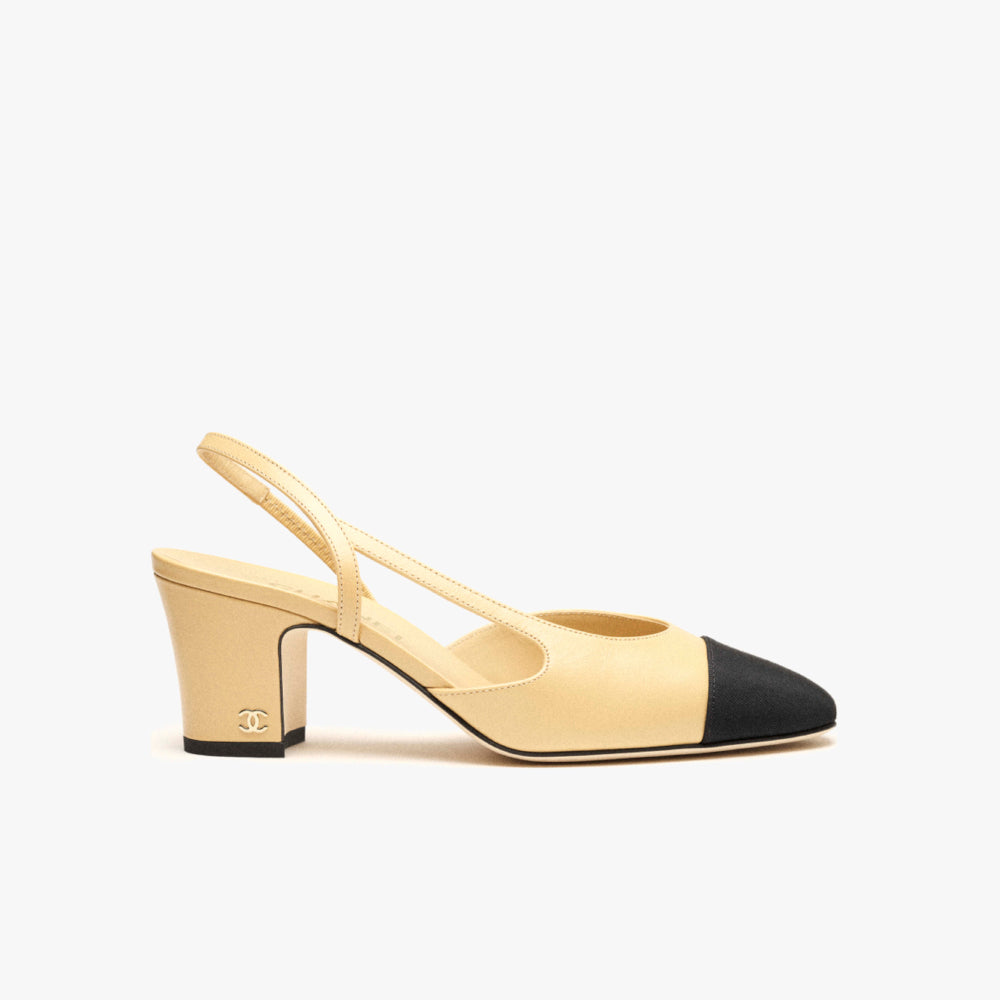 Chanel Beige & Black Slingbacks