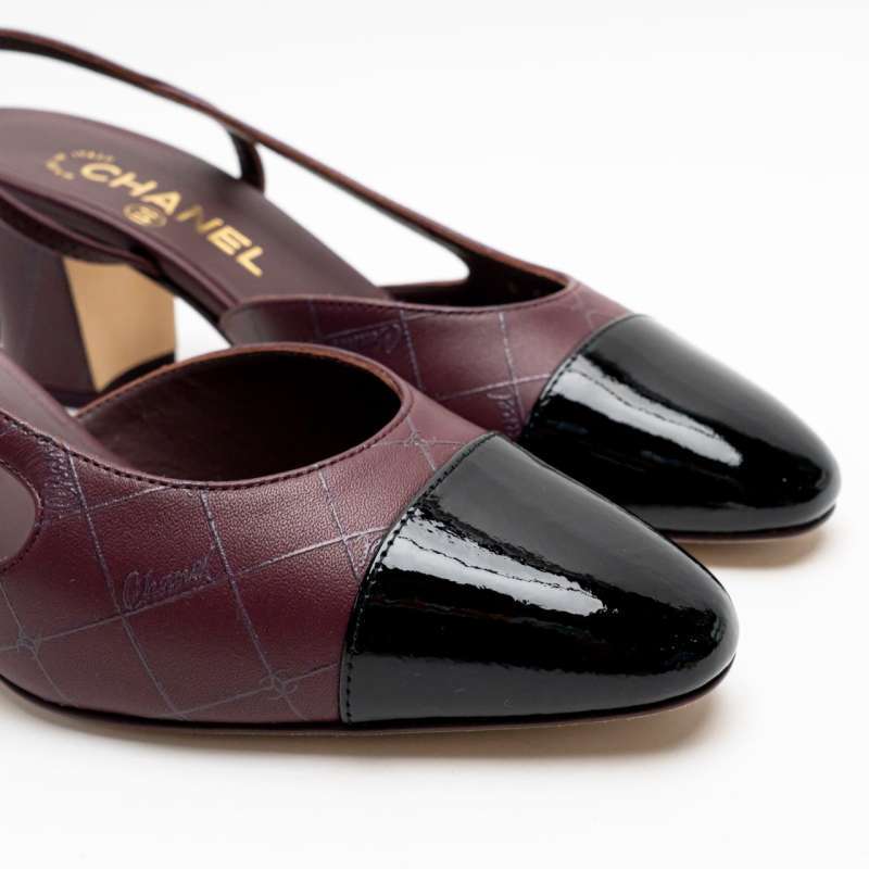 Chanel Burgundy& Black Slingbacks Pumps