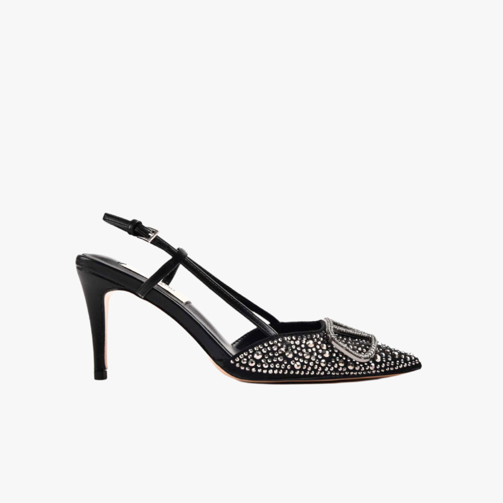 Valentino Garavani V Logo Black Crystal Embellished Heel