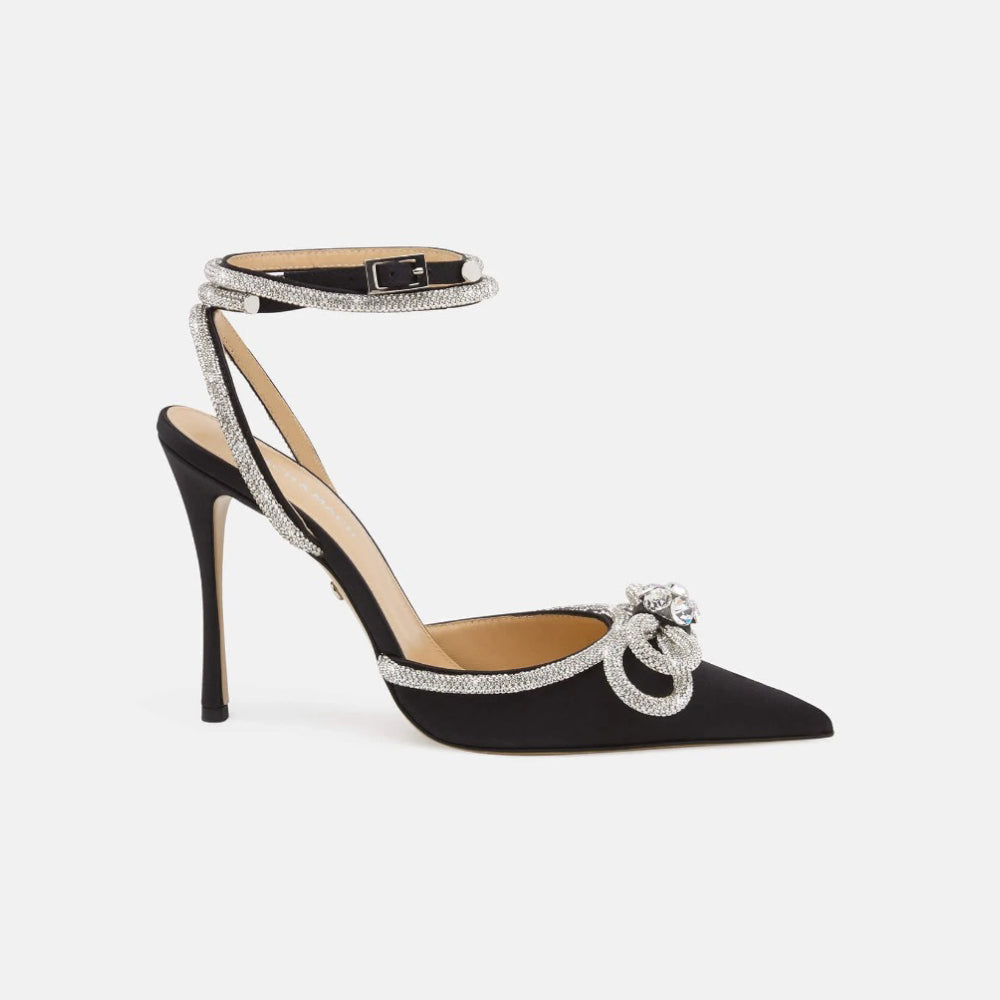 Mach & Mach Double Bow Black Satin Pumps