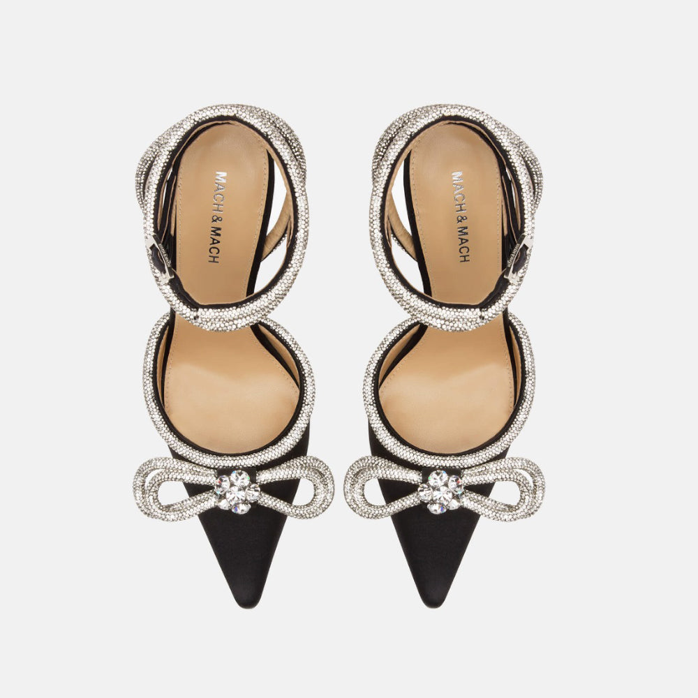 Mach & Mach Double Bow Black Satin Pumps