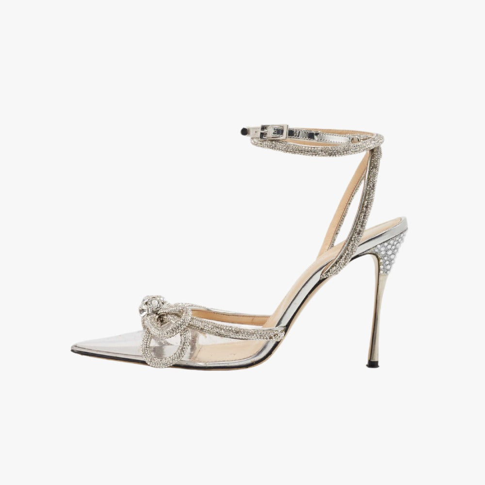 Mach & Mach Double Bow Silver Satin Pumps