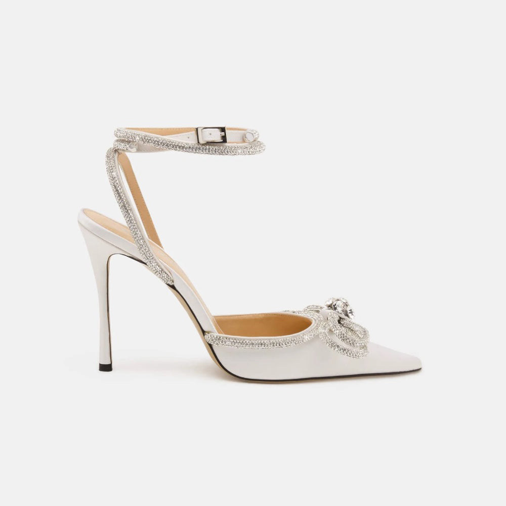 Mach & Mach Double Bow White Satin Pumps