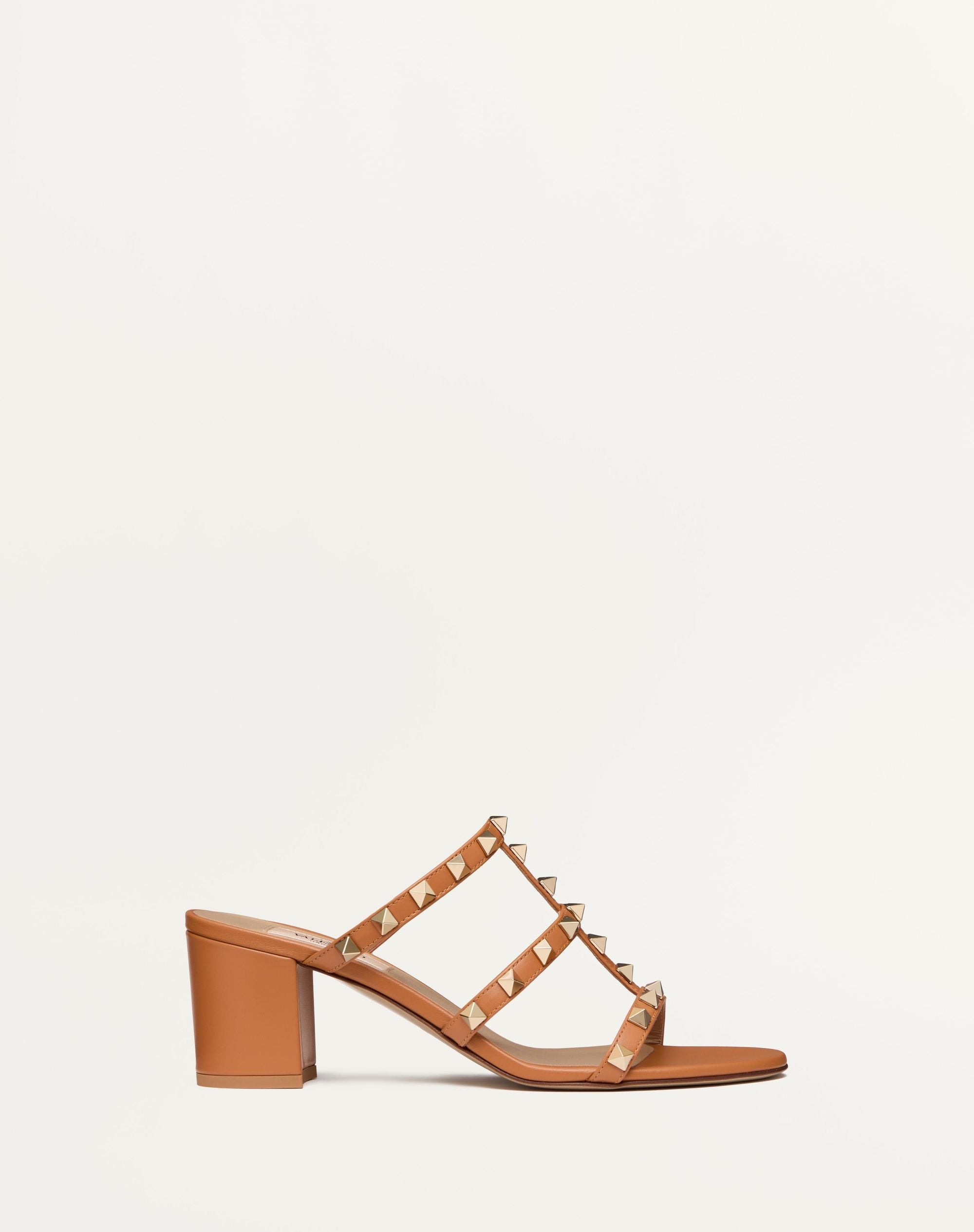 Valentino Rockstud Calfskin Leather Slide Sandal 60 mm Almond