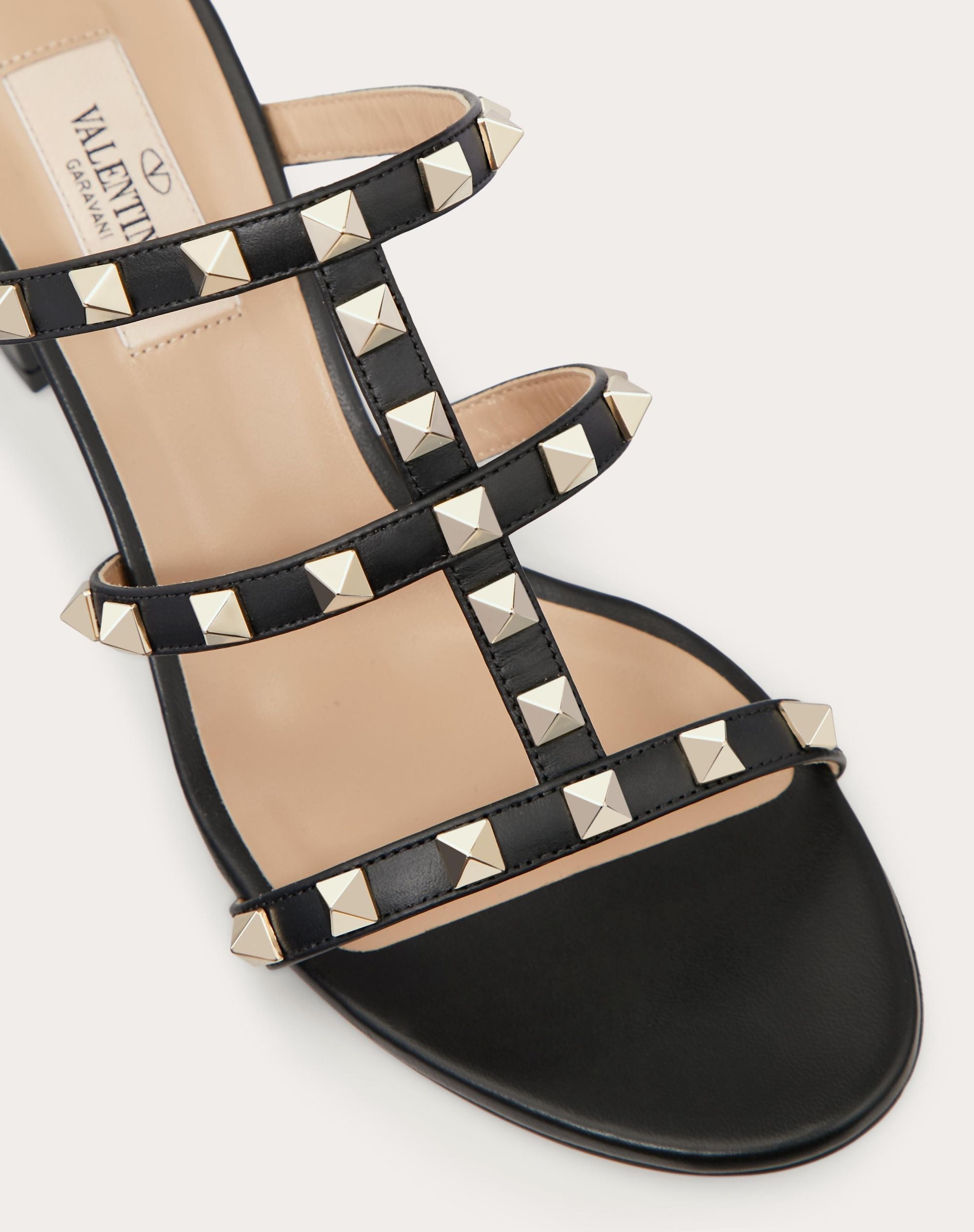 Valentino Rockstud Calfskin Leather Slide Sandal 60 mm Black