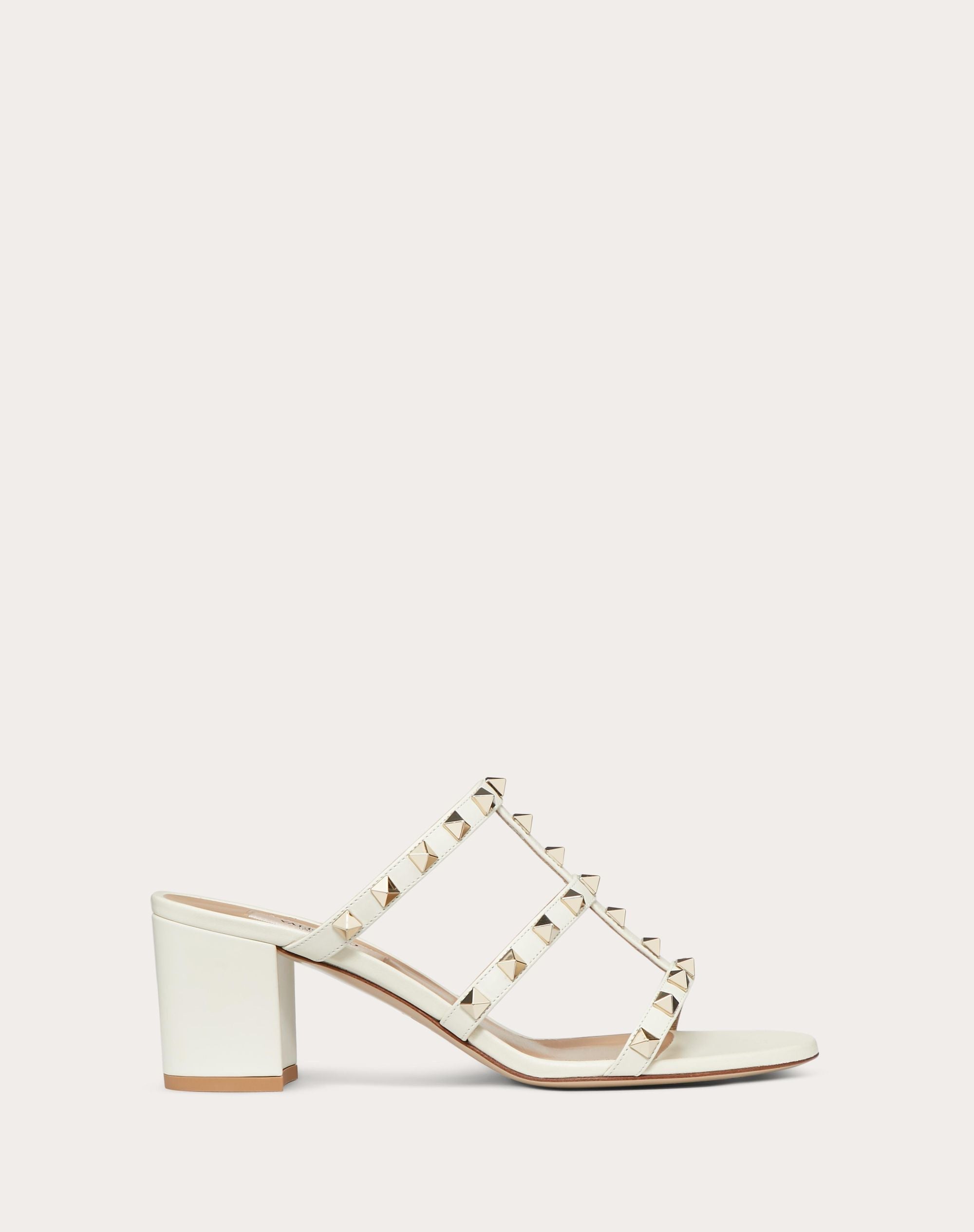 Valentino Rockstud Calfskin Leather Slide Sandal 60 mm Light Ivory