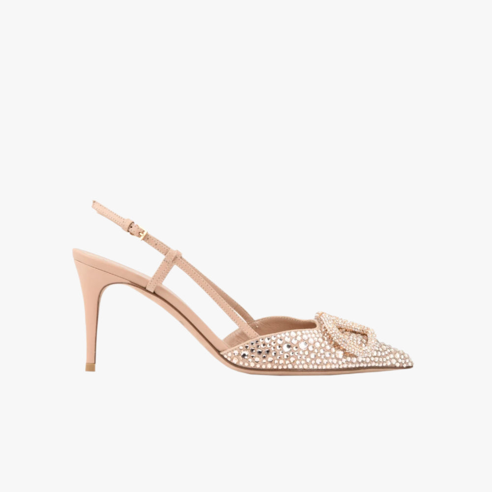 Valentino Garavani V Logo Light Pink Crystal Embellished Heel