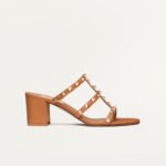 Valentino Rockstud Calfskin Leather Slide Sandal 60 mm Almond