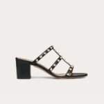 Valentino Rockstud Calfskin Leather Slide Sandal 60 mm Black