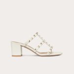 Valentino Rockstud Calfskin Leather Slide Sandal 60 mm Light Ivory