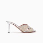 Aquazzura Crystal Lover 75 Silver Mule Sandals